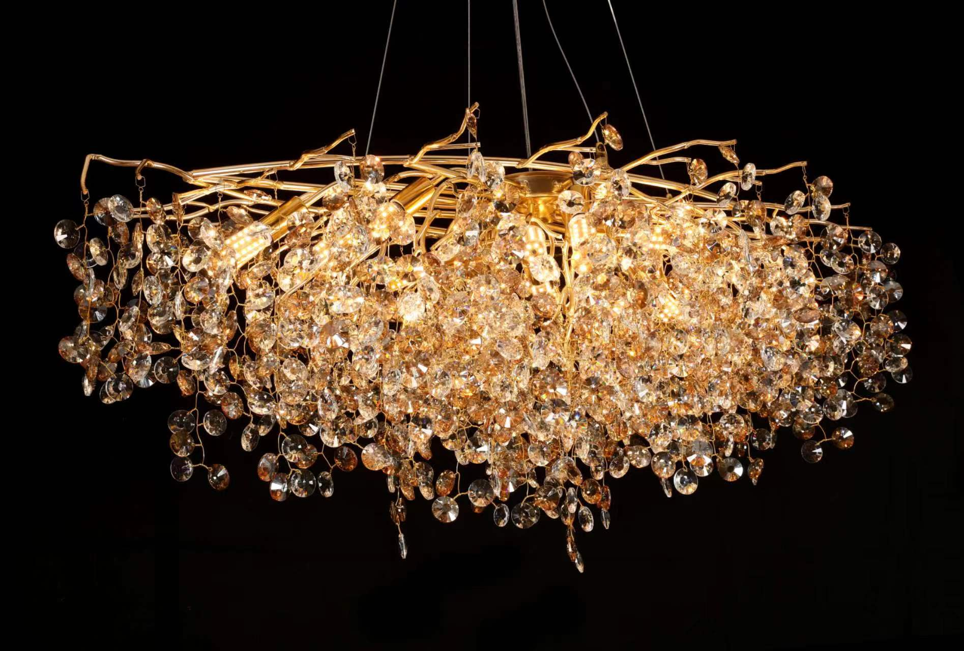 Polished Gold round coin branch chandelier - Custom lighting manufacturer for hotel and villa projects